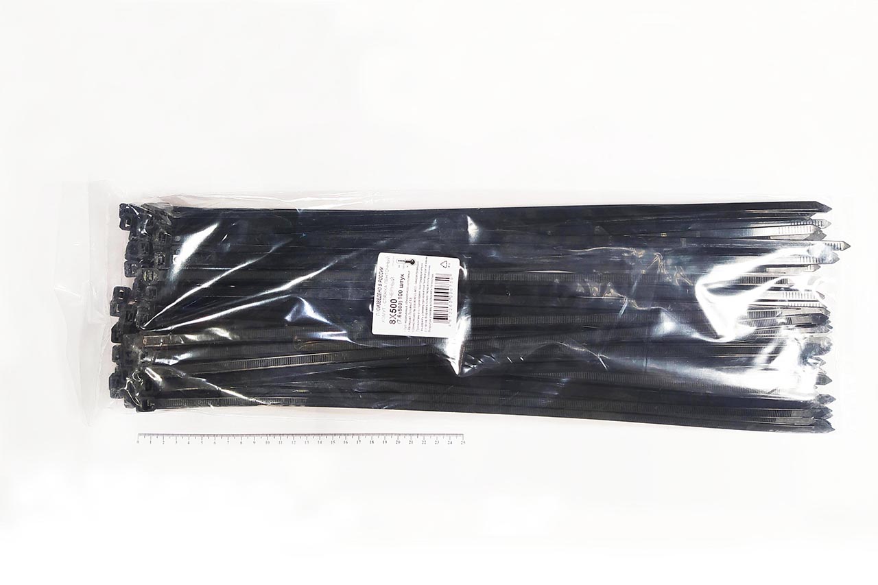 Кабельная стяжка чёрная 8х500 мм пластиковая (100 шт)