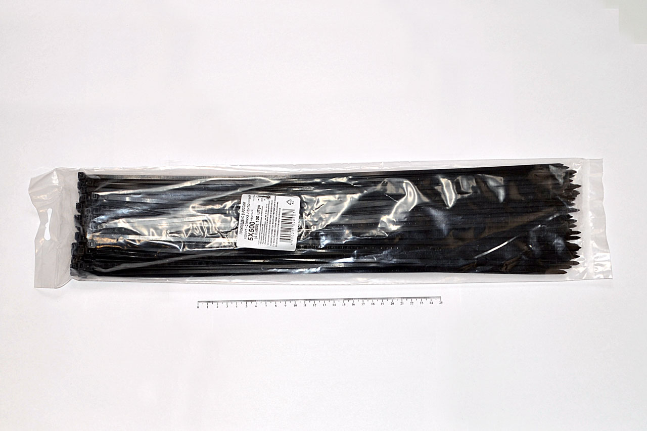 Кабельная стяжка чёрная 5х500 мм пластиковая (100 шт)