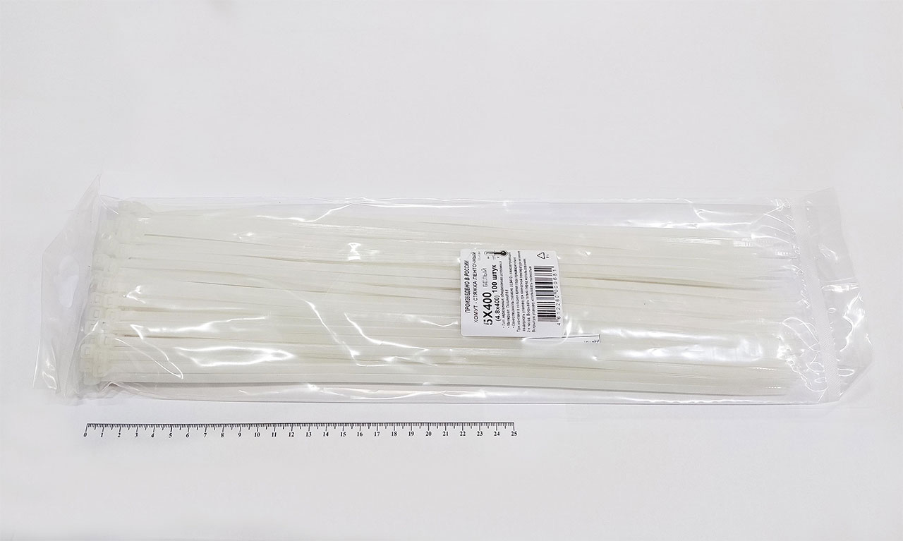 Кабельная стяжка белая 5х400 мм пластиковая (100 шт)