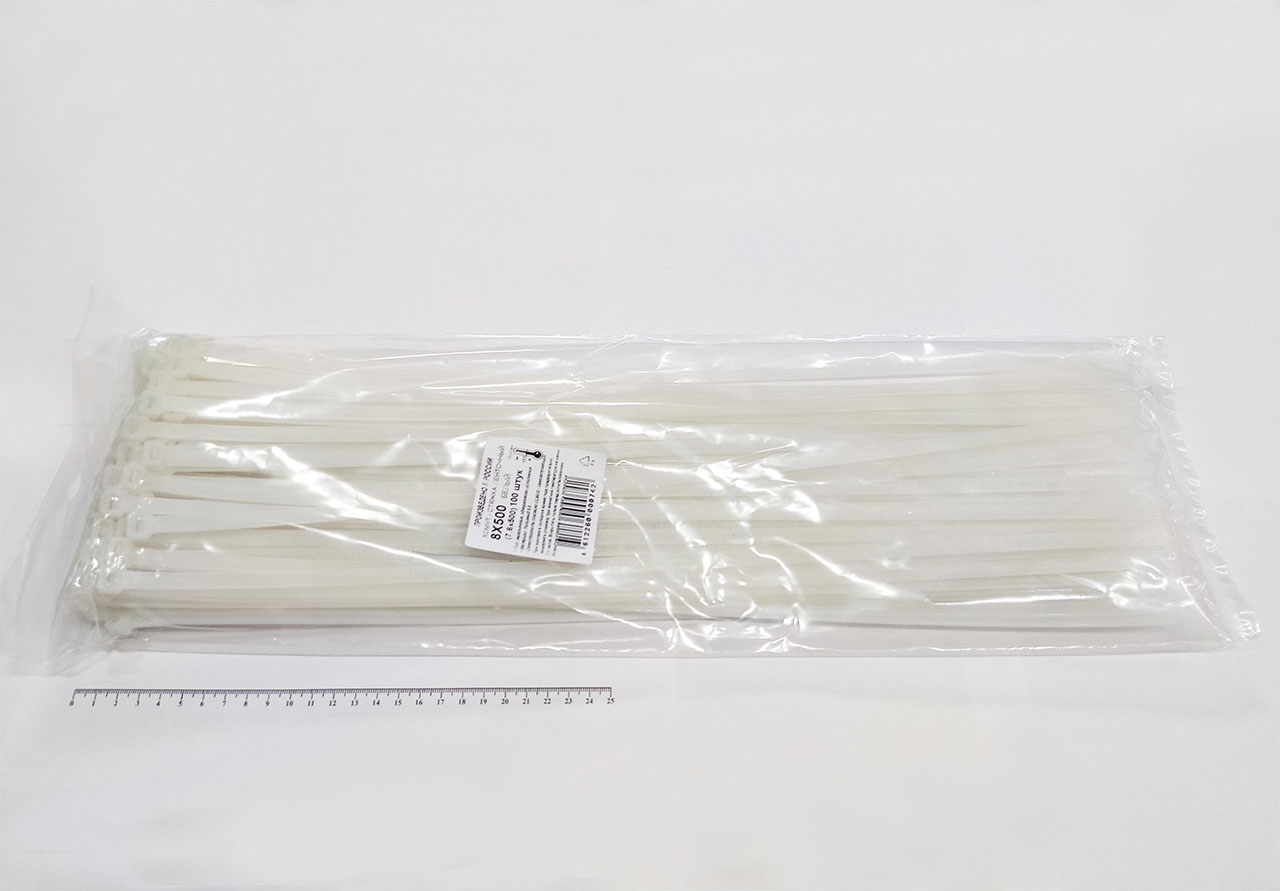 Кабельная стяжка белая 8х500 мм пластиковая (100 шт)